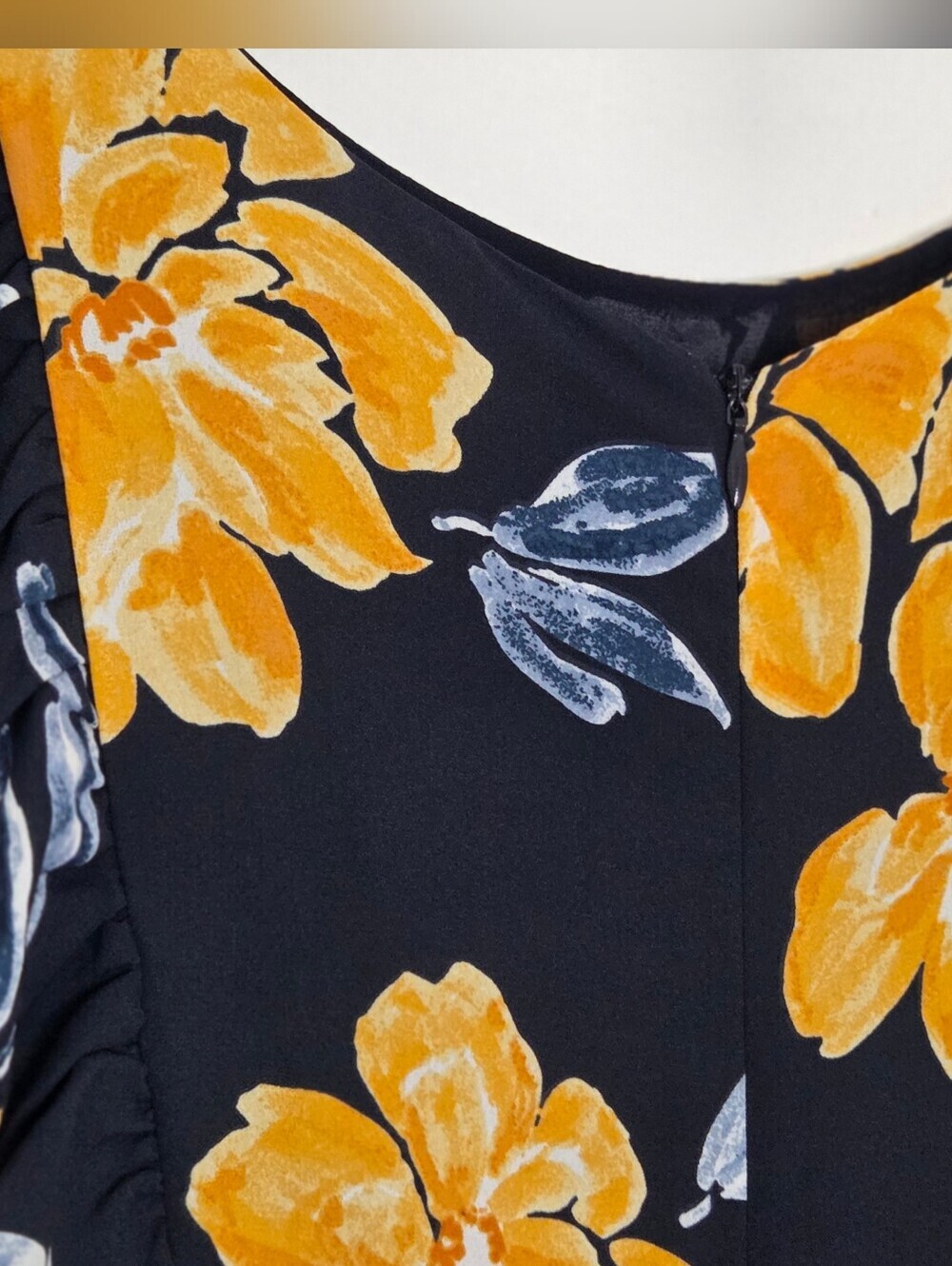 Anthropologie Paper Crown Floral  Ruffle Sleeveless Jumpsuit in Navy & Yellow - Picture 6 of 9